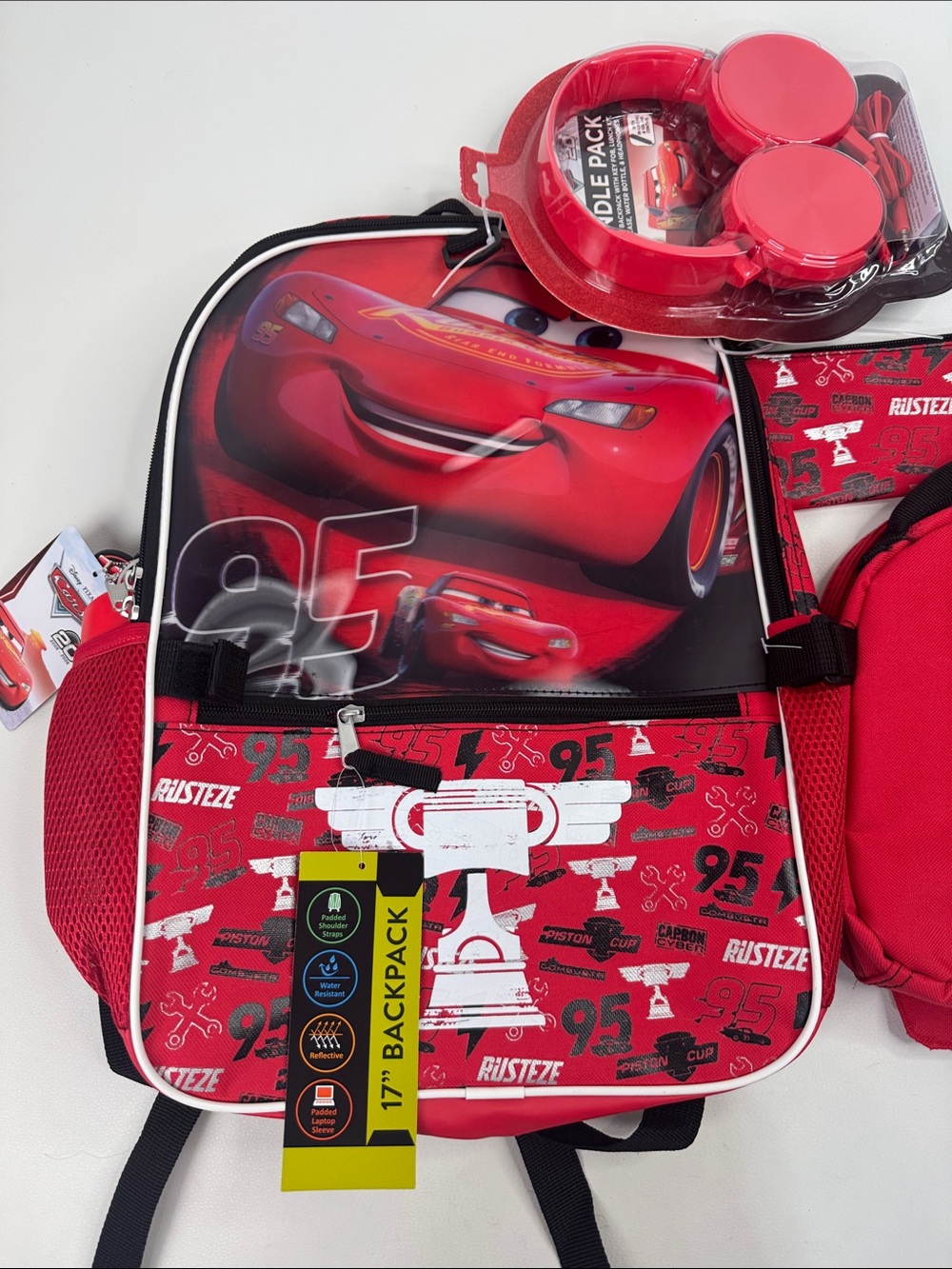 Disney Red Lightning McQueen Cars Kids Backpack lunch bag 6 piece set NEW NWT